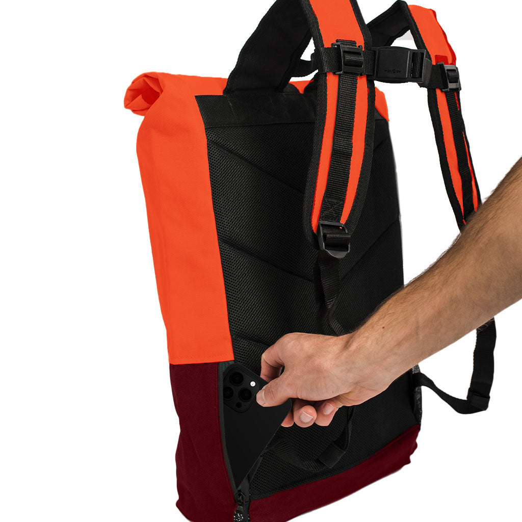 The HAZ Roll Top Backpack (Orange/Burgundy)